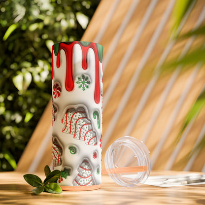 Christmas Cookie Skinny Tumbler, Holiday Drinkware, 20oz Snowman Cup, Festive Straw Mug, Winter Wonderland Gift