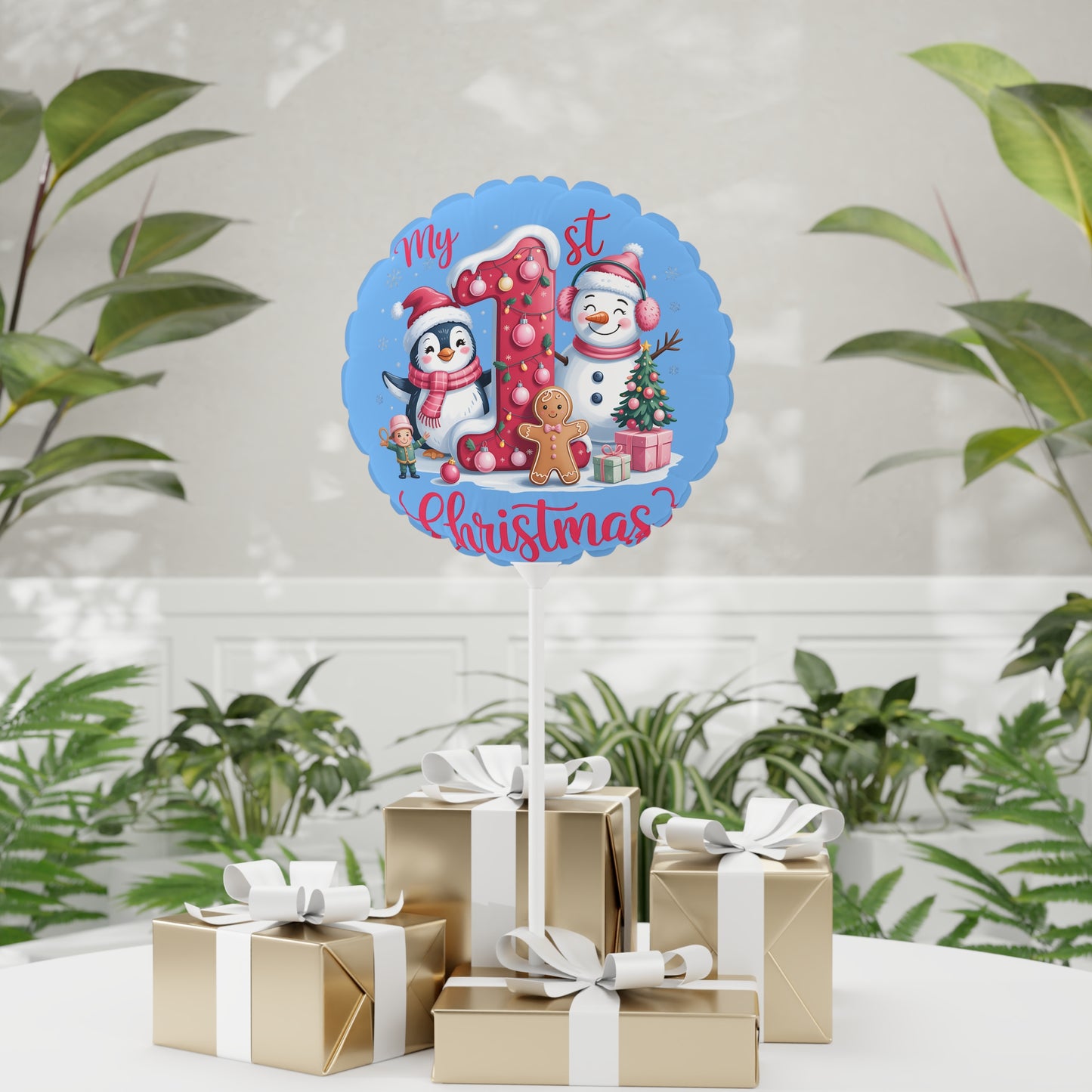 1st Christmas Balloon — Festive Penguin & Snowman Foil Balloon (11")