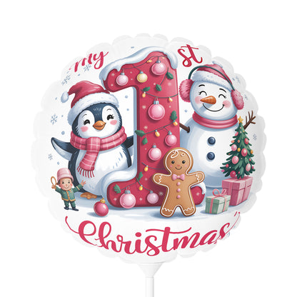 1st Christmas Balloon — Holiday Penguin & Snowman 11" Round/Heart Foil