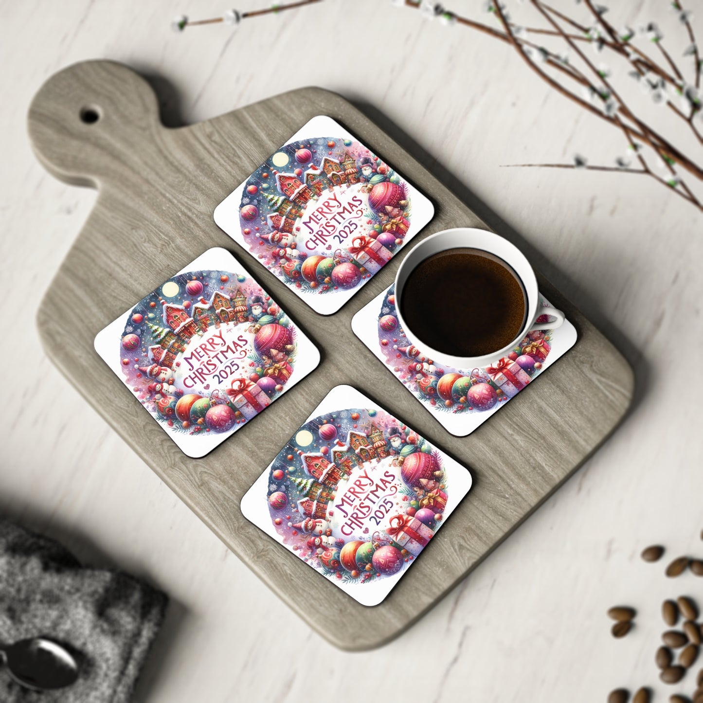 Christmas Coasters, Festive Drink Mats, Holiday Home Decor, Seasonal Gifts for Friends, Merry Christmas 2025