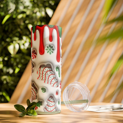 Christmas Cookie Skinny Tumbler, Holiday Drinkware, 20oz Snowman Cup, Festive Straw Mug, Winter Wonderland Gift