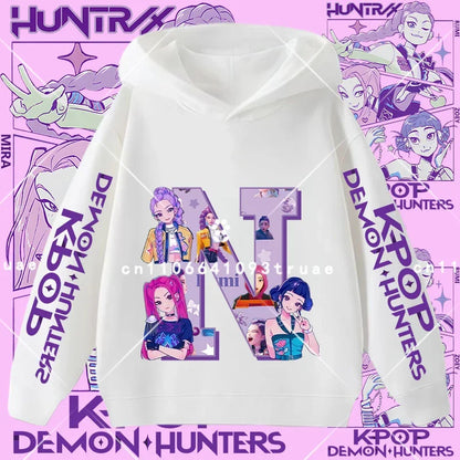 2026 New Letter A-Z Girls' sportswear Kpop Demon Hunters Boys' casual shirt Children's hooded shirt Autumn/Winter long-sleeved