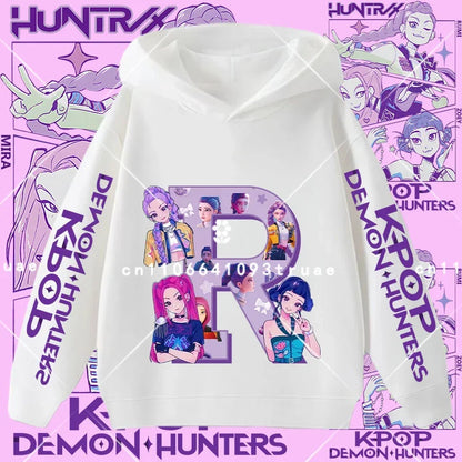 2026 New Letter A-Z Girls' sportswear Kpop Demon Hunters Boys' casual shirt Children's hooded shirt Autumn/Winter long-sleeved
