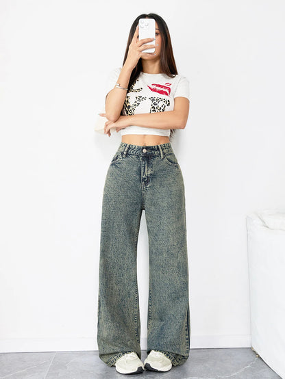 Chic Loose Fit Wide Leg Denim Jeans for Women High Waist Flattering Pants Vintage Style Baggy Jeans Streetwear Outfit