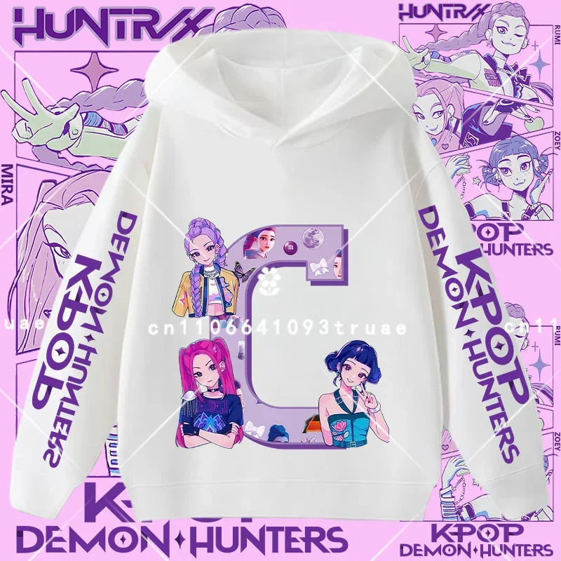 2026 New Letter A-Z Girls' sportswear Kpop Demon Hunters Boys' casual shirt Children's hooded shirt Autumn/Winter long-sleeved