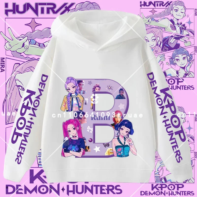2026 New Letter A-Z Girls' sportswear Kpop Demon Hunters Boys' casual shirt Children's hooded shirt Autumn/Winter long-sleeved