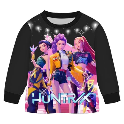 Anime Kpop Demon Hunters Zoey Costume Autumn Pajamas for Children's Clothing 3-14Years Kids Huntrix Rumi Girls Tshirt Pants Sets