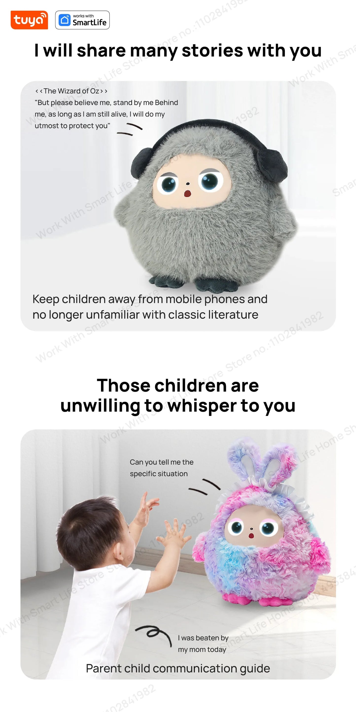 AI Plush Toy W/Smart Voice&LED Eyes,Interactive Companion for Kid/Adult‌Gift-ReadyRechargeable E-Pet open up fun life W/Tuya App