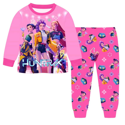 Anime Kpop Demon Hunters Zoey Costume Autumn Pajamas for Children's Clothing 3-14Years Kids Huntrix Rumi Girls Tshirt Pants Sets