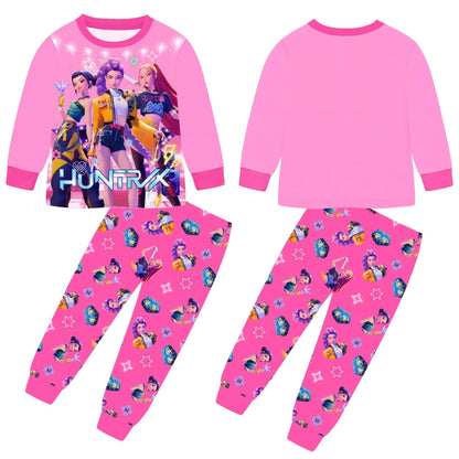 Anime Kpop Demon Hunters Zoey Costume Autumn Pajamas for Children's Clothing 3-14Years Kids Huntrix Rumi Girls Tshirt Pants Sets