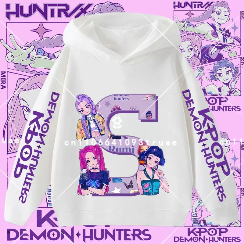2026 New Letter A-Z Girls' sportswear Kpop Demon Hunters Boys' casual shirt Children's hooded shirt Autumn/Winter long-sleeved