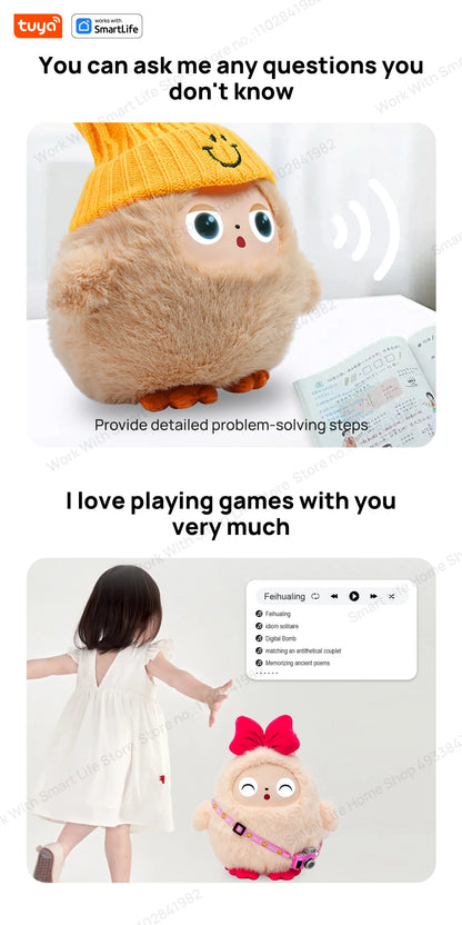 AI Plush Toy W/Smart Voice&LED Eyes,Interactive Companion for Kid/Adult‌Gift-ReadyRechargeable E-Pet open up fun life W/Tuya App